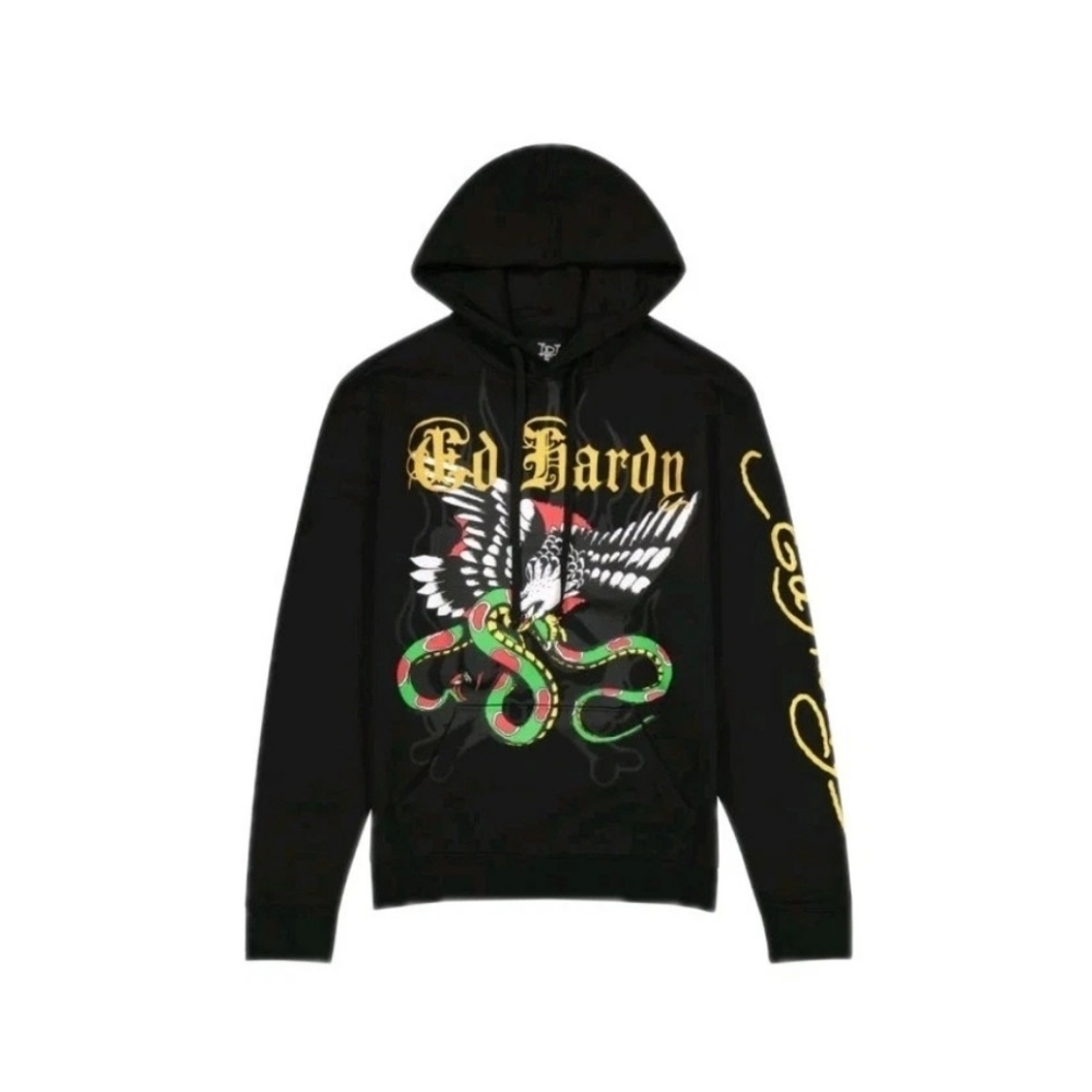 Ed Hardy Eagle Snake Pullover Sweatshirt Hoodie Hooded Men's L $70 NWT